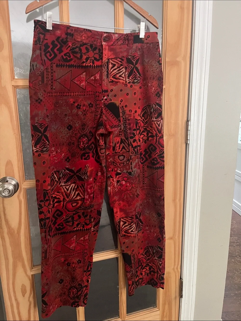 Chico's Aztec Pants VTG high rise straight leg sz 2 = Large, loose fit, print,